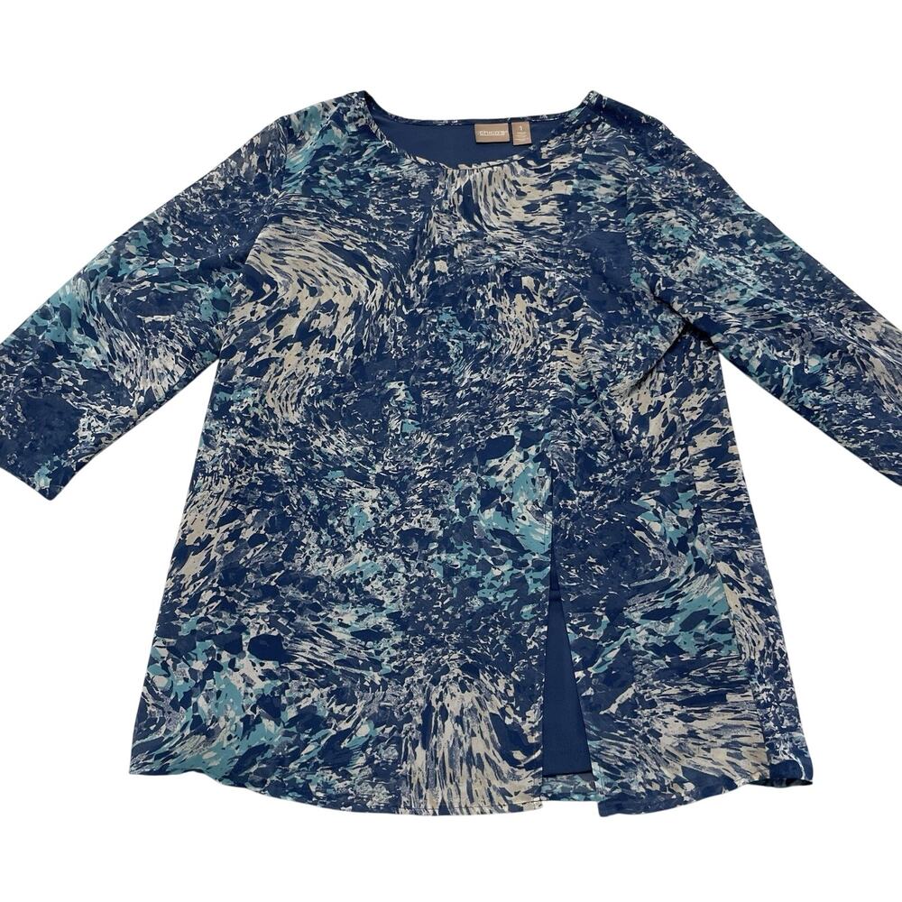 Chicos Blouse Size 1 Blue Printed Top Lined